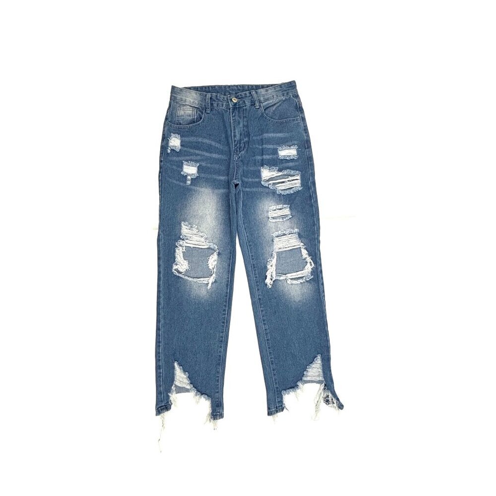 Jessica‎ Jeans Ankle Jeans Women M Blue Distressed Raw Hem High Rise